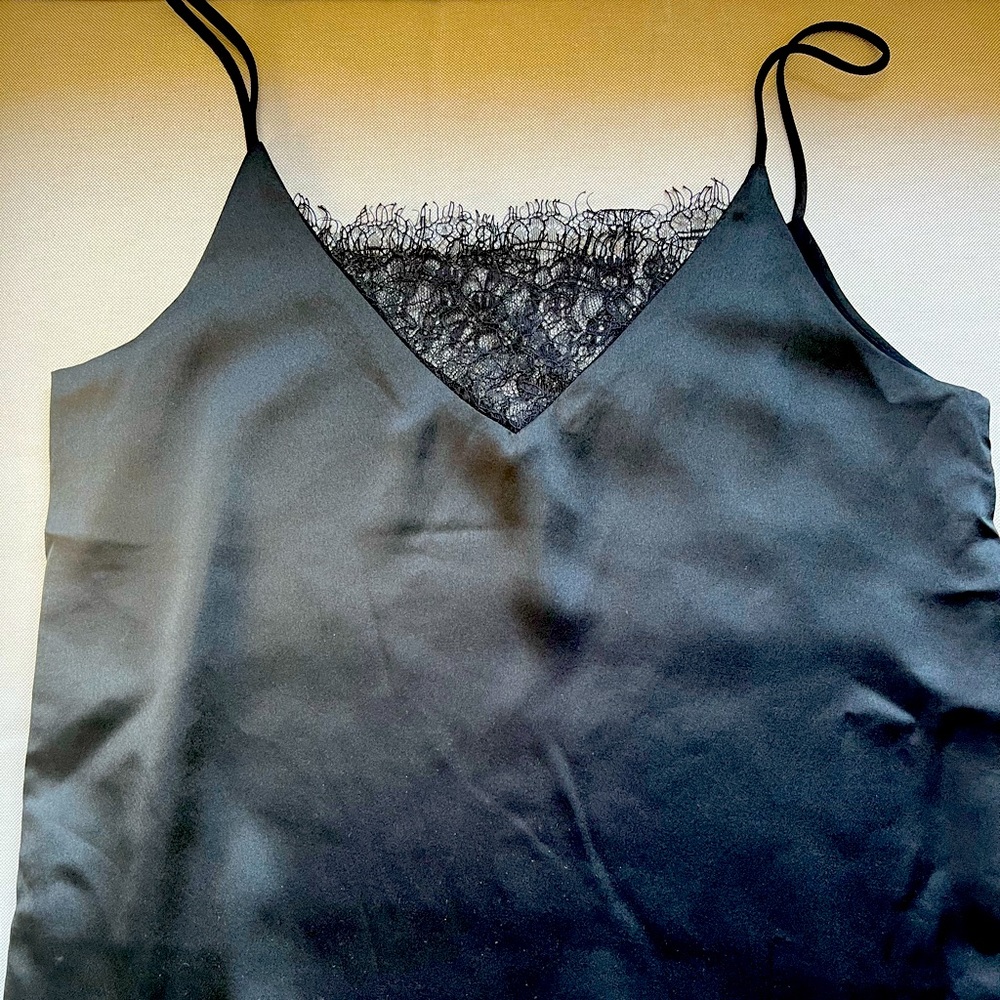 Black silky top with lace detail